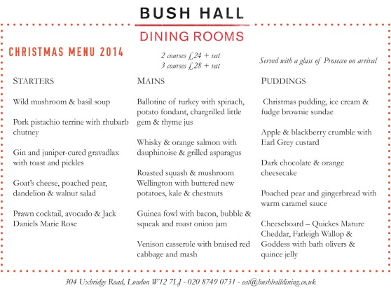 Christmas 2014 BHD menu